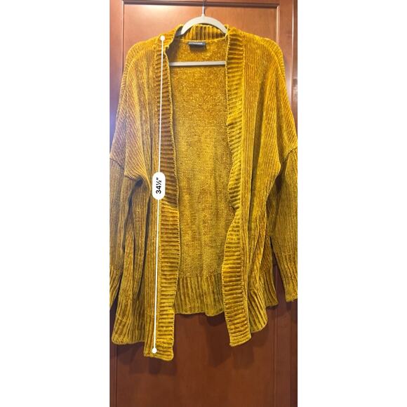 ModCloth Chenille the Deal Cardigan Open Front Golden Yellow Women’s L - Picture 2 of 5